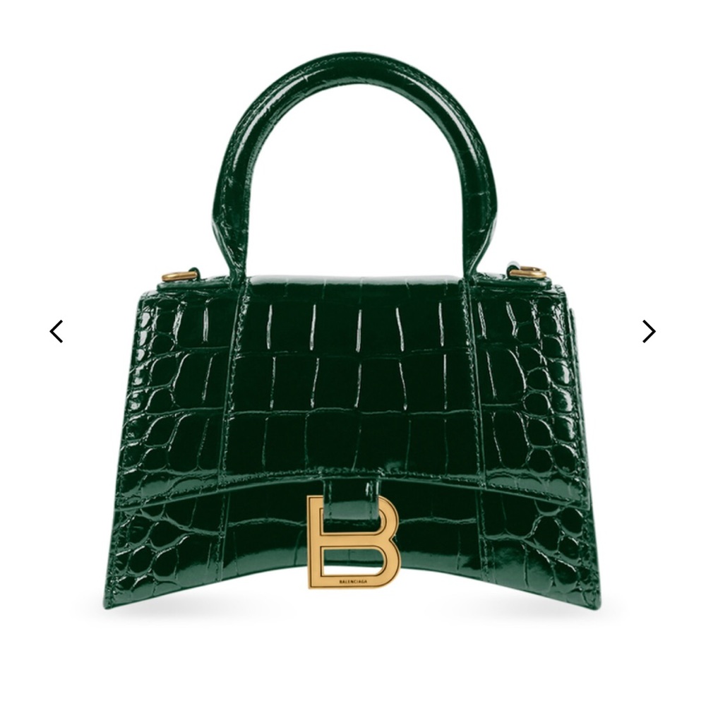 NEW NWT BALENCIAGA Hourglass XS Crocodile-Embossed Top-Handle Bag FOREST GREEN